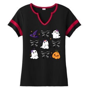 Spooky Season Cute Boo Ghost Coquette Halloween Ladies Halftime Notch Neck Tee