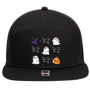 Spooky Season Cute Boo Ghost Coquette Halloween 7 Panel Mesh Trucker Snapback Hat