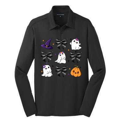 Spooky Season Cute Boo Ghost Coquette Halloween Silk Touch Performance Long Sleeve Polo