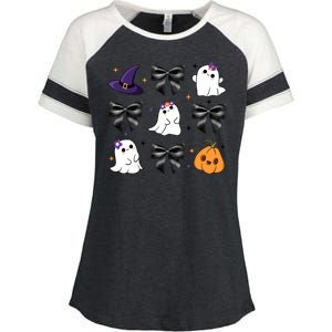 Spooky Season Cute Boo Ghost Coquette Halloween Enza Ladies Jersey Colorblock Tee