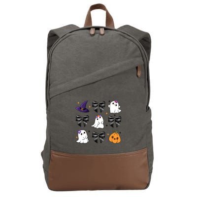 Spooky Season Cute Boo Ghost Coquette Halloween Cotton Canvas Backpack
