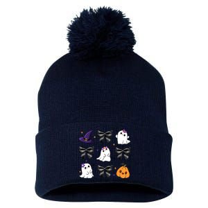 Spooky Season Cute Boo Ghost Coquette Halloween Pom Pom 12in Knit Beanie