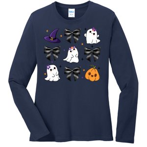 Spooky Season Cute Boo Ghost Coquette Halloween Ladies Long Sleeve Shirt