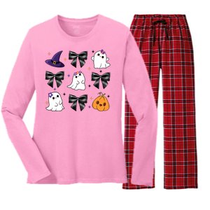 Spooky Season Cute Boo Ghost Coquette Halloween Women's Long Sleeve Flannel Pajama Set 