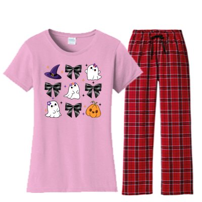 Spooky Season Cute Boo Ghost Coquette Halloween Women's Flannel Pajama Set