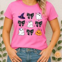 Spooky Season Cute Boo Ghost Coquette Halloween Womens T-Shirt