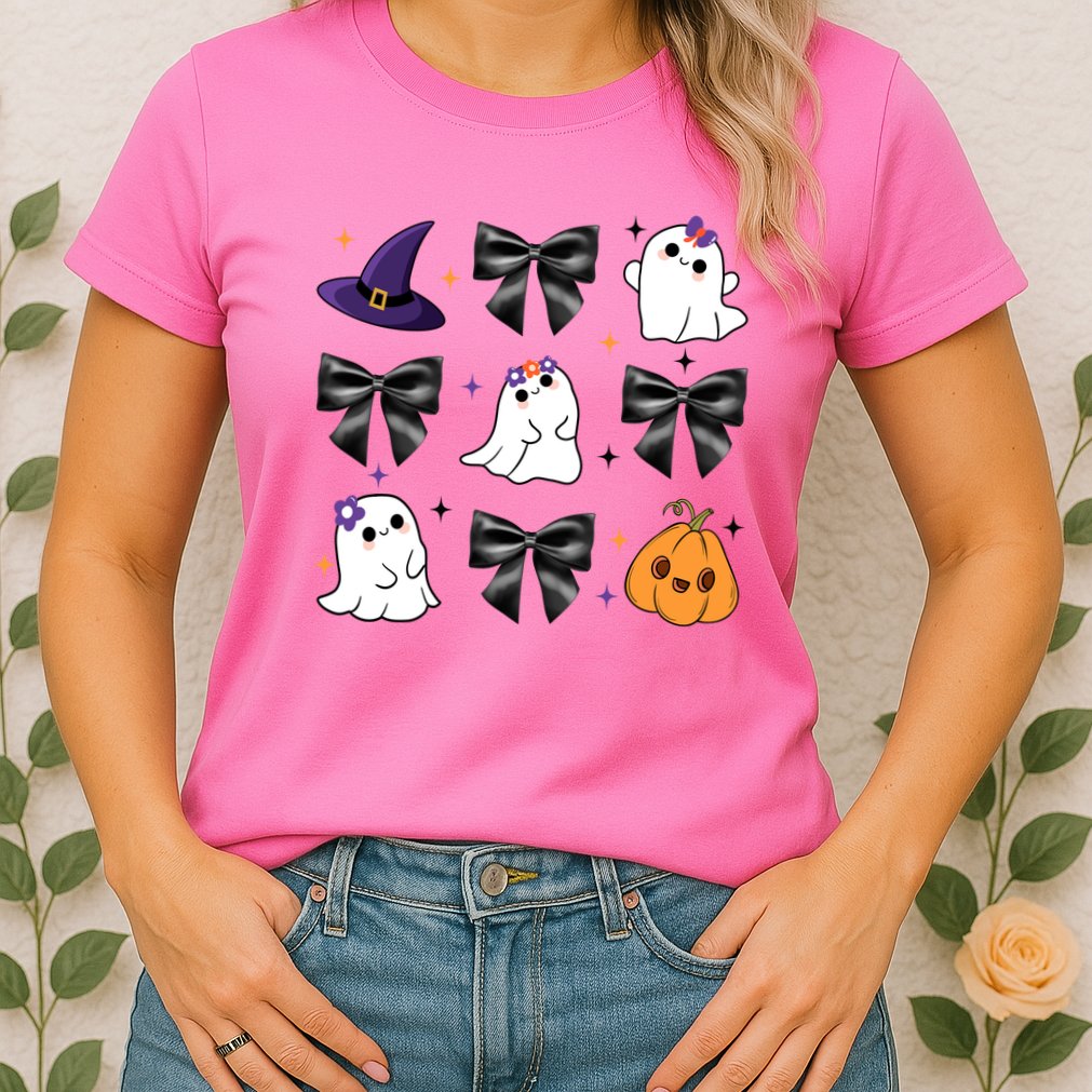 Spooky Season Cute Boo Ghost Coquette Halloween Womens T-Shirt