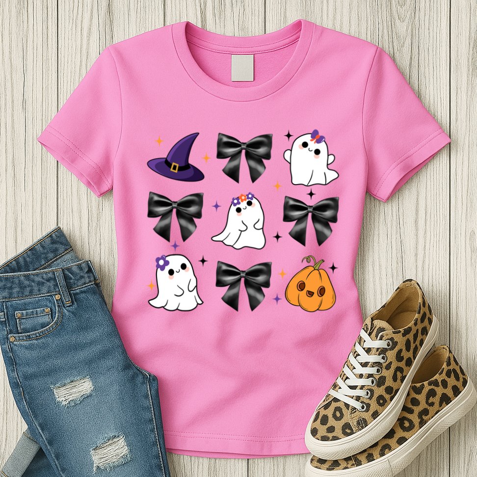 Spooky Season Cute Boo Ghost Coquette Halloween Womens T-Shirt