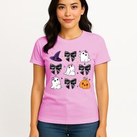 Spooky Season Cute Boo Ghost Coquette Halloween Womens T-Shirt