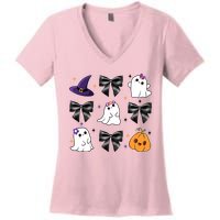 Spooky Season Cute Boo Ghost Coquette Halloween Women's V-Neck T-Shirt