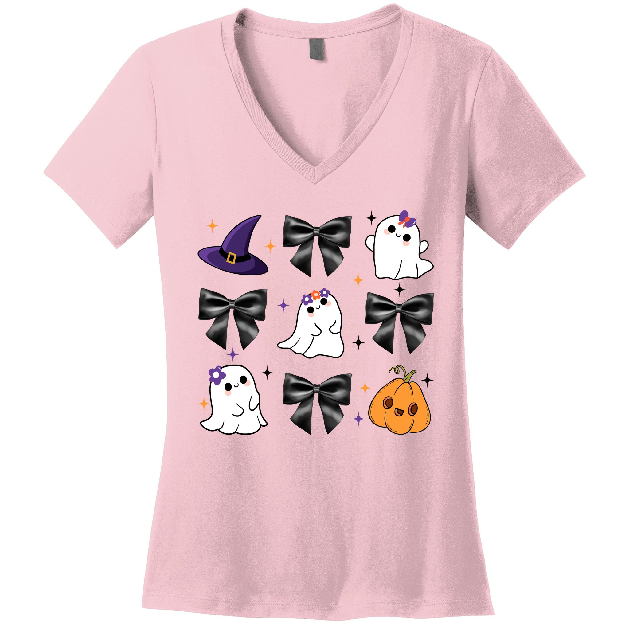 Spooky Season Cute Boo Ghost Coquette Halloween Women's V-Neck T-Shirt