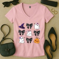 Spooky Season Cute Boo Ghost Coquette Halloween Women's V-Neck T-Shirt