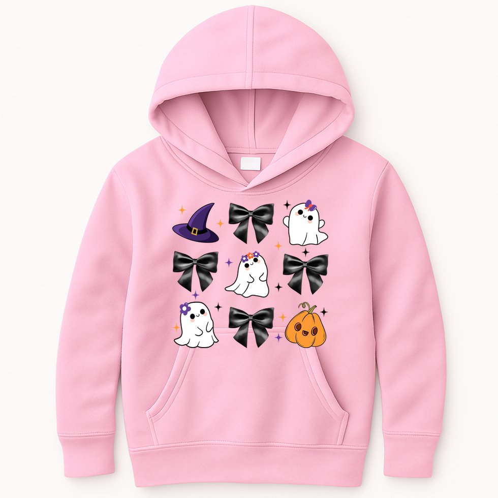 Spooky Season Cute Boo Ghost Coquette Halloween Kids Hoodie