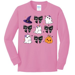 Spooky Season Cute Boo Ghost Coquette Halloween Kids Long Sleeve Shirt