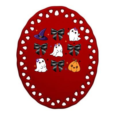 Spooky Season Cute Boo Ghost Coquette Halloween Ceramic Oval Ornament