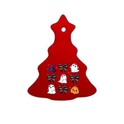 Spooky Season Cute Boo Ghost Coquette Halloween Ceramic Tree Ornament