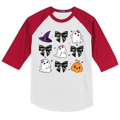 Spooky Season Cute Boo Ghost Coquette Halloween Kids Colorblock Raglan Jersey