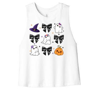 Spooky Season Cute Boo Ghost Coquette Halloween Women's Racerback Cropped Tank