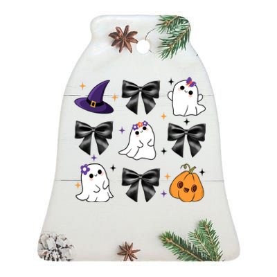 Spooky Season Cute Boo Ghost Coquette Halloween Ceramic Bell Ornament