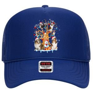 Shetland Sheepdog Christmas Tree Ornat Dog Lover Xmas Great Gift High Crown Mesh Back Trucker Hat