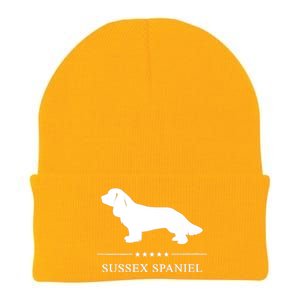 Sussex Spaniel Dog White Silhouette Premium Knit Cap Winter Beanie