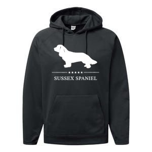 Sussex Spaniel Dog White Silhouette Premium Performance Fleece Hoodie