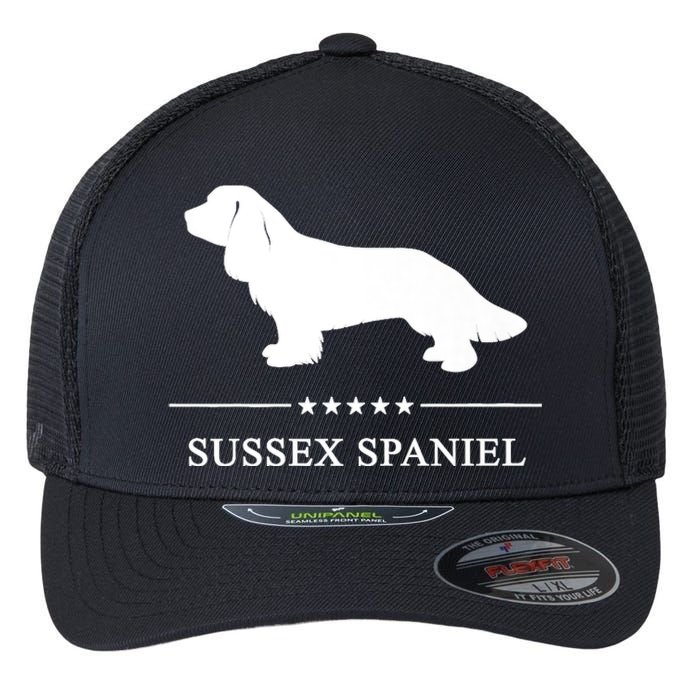 Sussex Spaniel Dog White Silhouette Premium Flexfit Unipanel Trucker Cap