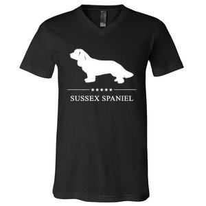 Sussex Spaniel Dog White Silhouette Premium V-Neck T-Shirt