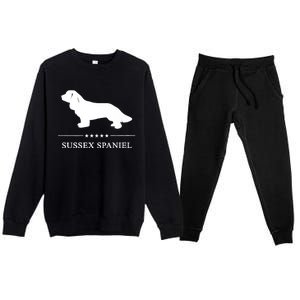 Sussex Spaniel Dog White Silhouette Premium Premium Crewneck Sweatsuit Set