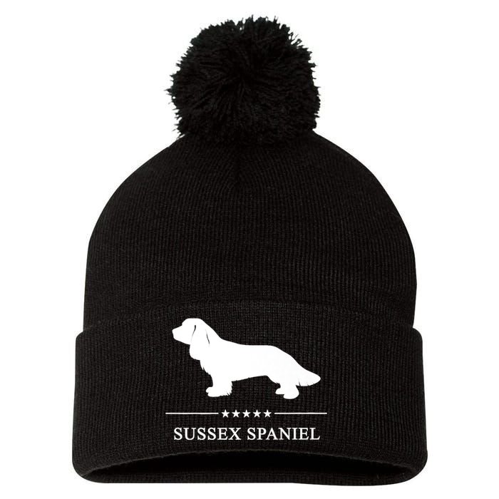 Sussex Spaniel Dog White Silhouette Premium Pom Pom 12in Knit Beanie