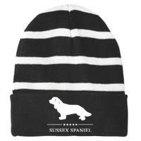 Sussex Spaniel Dog White Silhouette Premium Striped Beanie with Solid Band