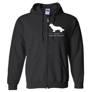 Sussex Spaniel Dog White Silhouette Premium Full Zip Hoodie