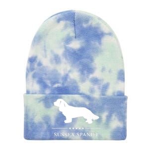 Sussex Spaniel Dog White Silhouette Premium Tie Dye 12in Knit Beanie