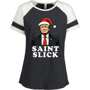 Saint Slick Donald Trump Christmas Santa Claus Hat Holiday Cool Gift Enza Ladies Jersey Colorblock Tee