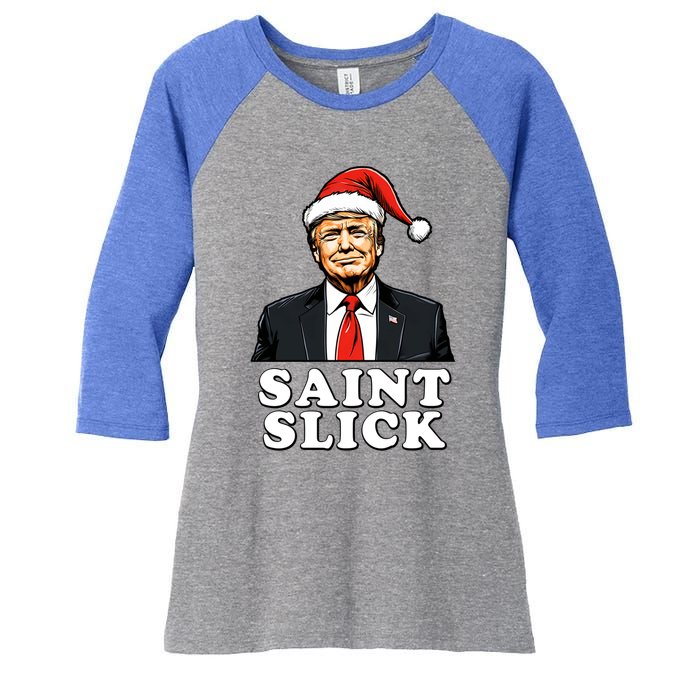 Saint Slick Donald Trump Christmas Santa Claus Hat Holiday Cool Gift Women's Tri-Blend 3/4-Sleeve Raglan Shirt