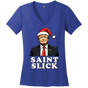 Saint Slick Donald Trump Christmas Santa Claus Hat Holiday Cool Gift Women's V-Neck T-Shirt