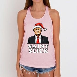 Saint Slick Donald Trump Christmas Santa Claus Hat Holiday Cool Gift Women's Knotted Racerback Tank