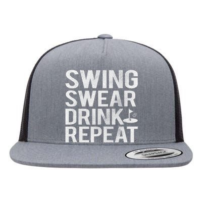 Swing Swear Drink Repeat Funny Golf Flat Bill Trucker Hat