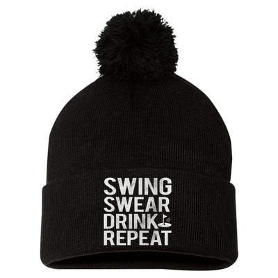 Swing Swear Drink Repeat Funny Golf Pom Pom 12in Knit Beanie