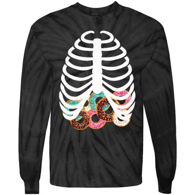 Spooky Skeleton Donut Costume for Halloween Festivities Tie-Dye Long Sleeve Shirt