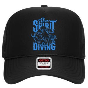 Sea Spirit Diving Funny Fishing Poster High Crown Mesh Back Trucker Hat