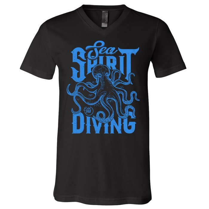 Sea Spirit Diving Funny Fishing Poster V-Neck T-Shirt