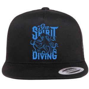 Sea Spirit Diving Funny Fishing Poster Flat Bill Trucker Hat