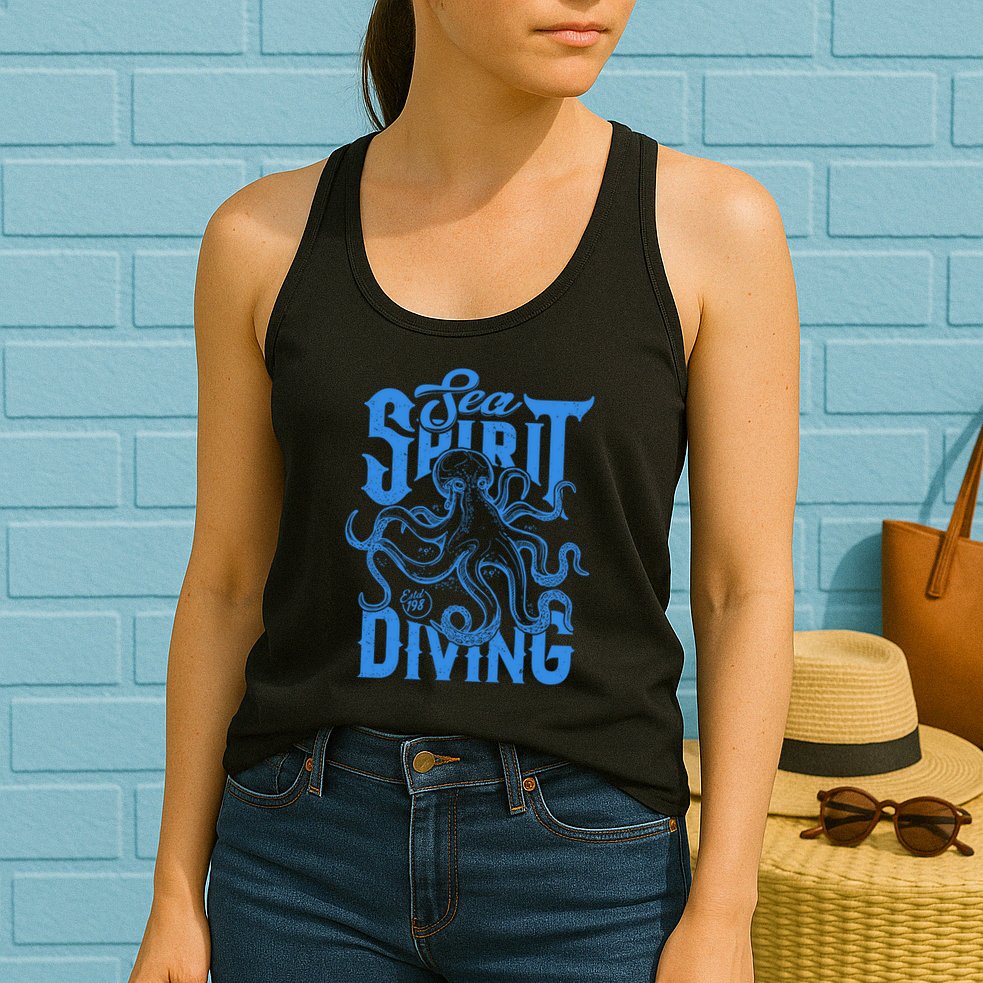 Sea Spirit Diving Funny Fishing Poster Womens Tank Top