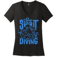 Sea Spirit Diving Funny Fishing Poster Women's V-Neck T-Shirt