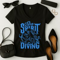 Sea Spirit Diving Funny Fishing Poster Women's V-Neck T-Shirt