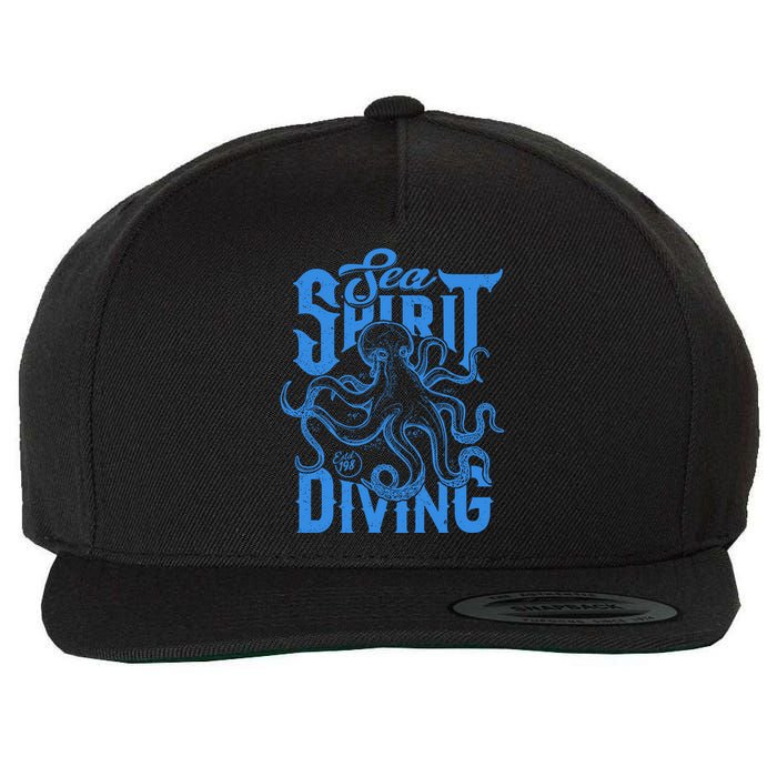 Sea Spirit Diving Funny Fishing Poster Wool Snapback Cap