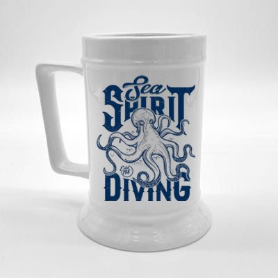 Sea Spirit Diving Funny Fishing Poster Beer Stein