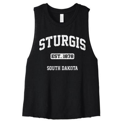 Sturgis South Dakota SD vintage State Athletic style Women's Racerback Cropped Tank