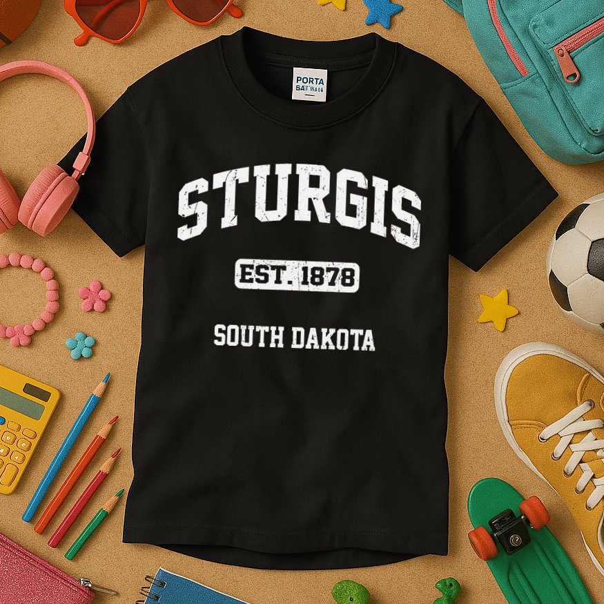 Sturgis South Dakota SD vintage State Athletic style Kids T-Shirt